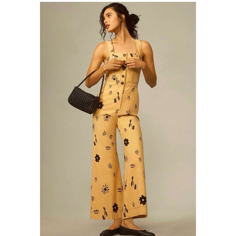 Anthropologie Maeve The Portside Button-Front Jumpsuit In Neutral
